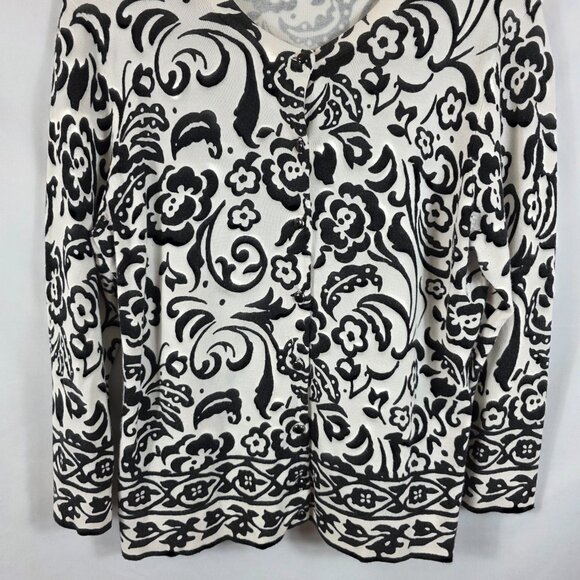 Charter Club Cardigan Sweater Women's Size Large Ivory & Black Paisley Floral - Picture 3 of 12